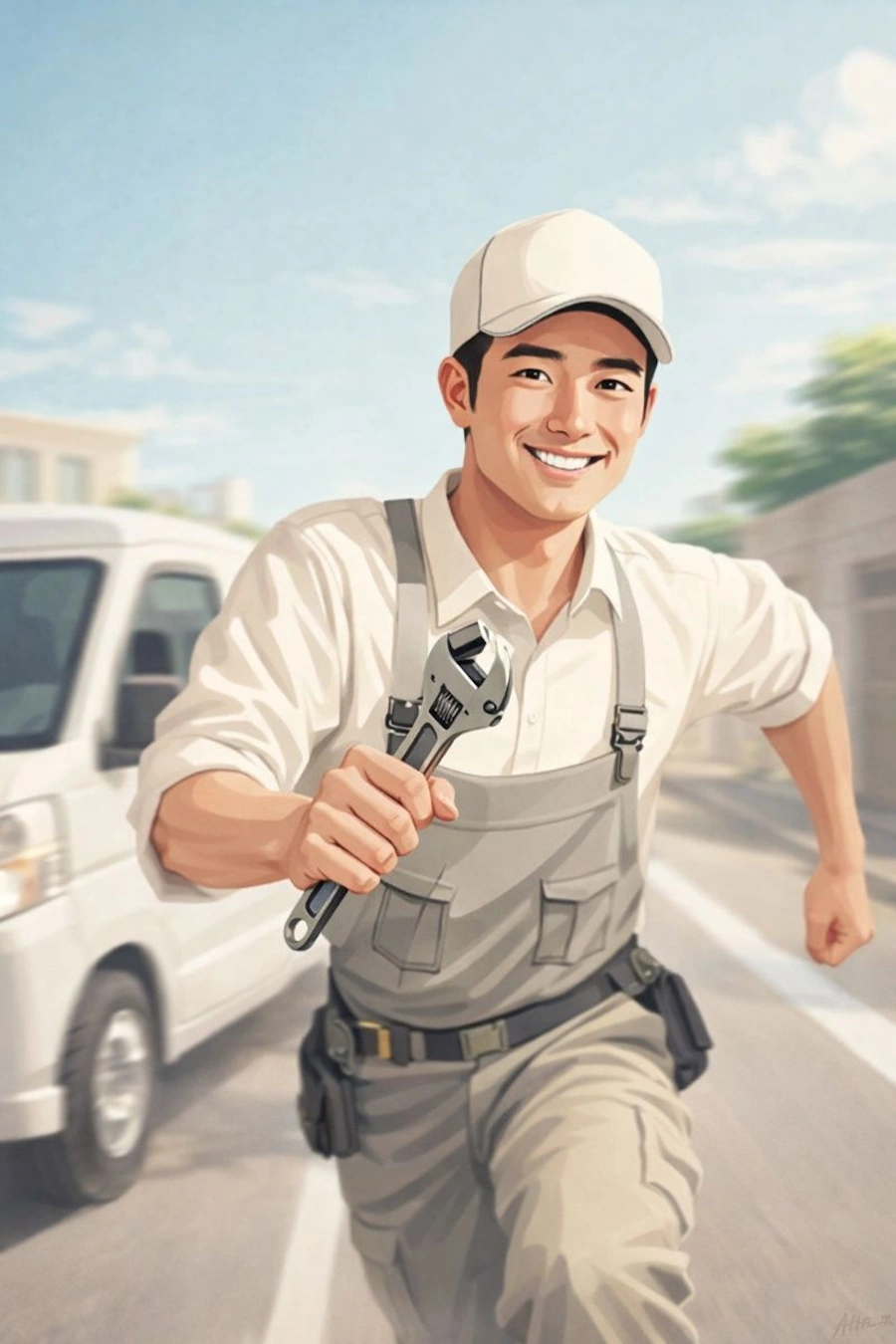 水道修理で駆けつける香川水道修理店の作業員