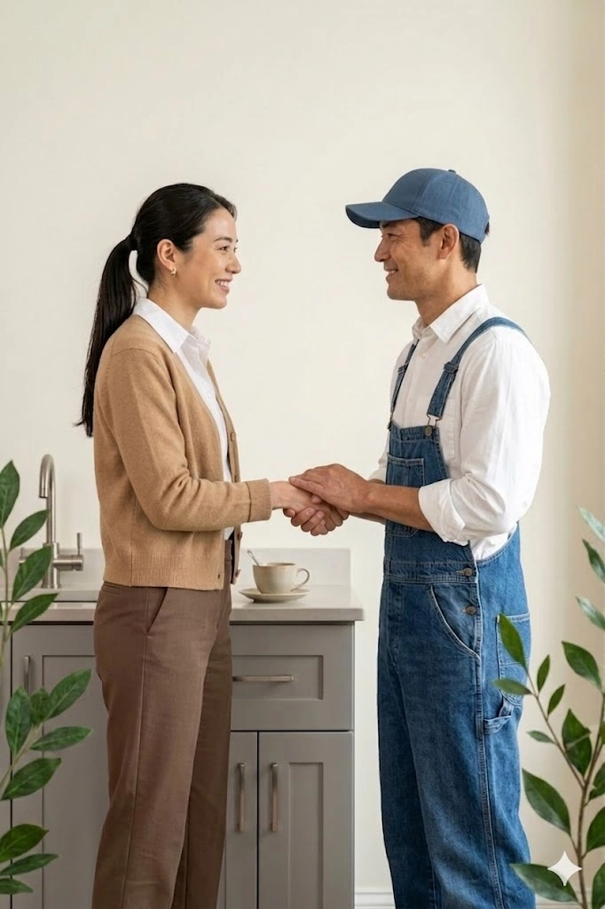 修理が完了しホッとしている女性のイメージ